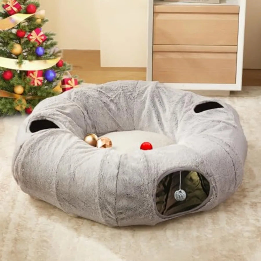 Cat Donut Tunnel Bed For Indoor Cats With Washable Cushion