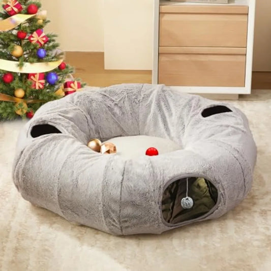Cat Donut Tunnel Bed For Indoor Cats With Washable Cushion