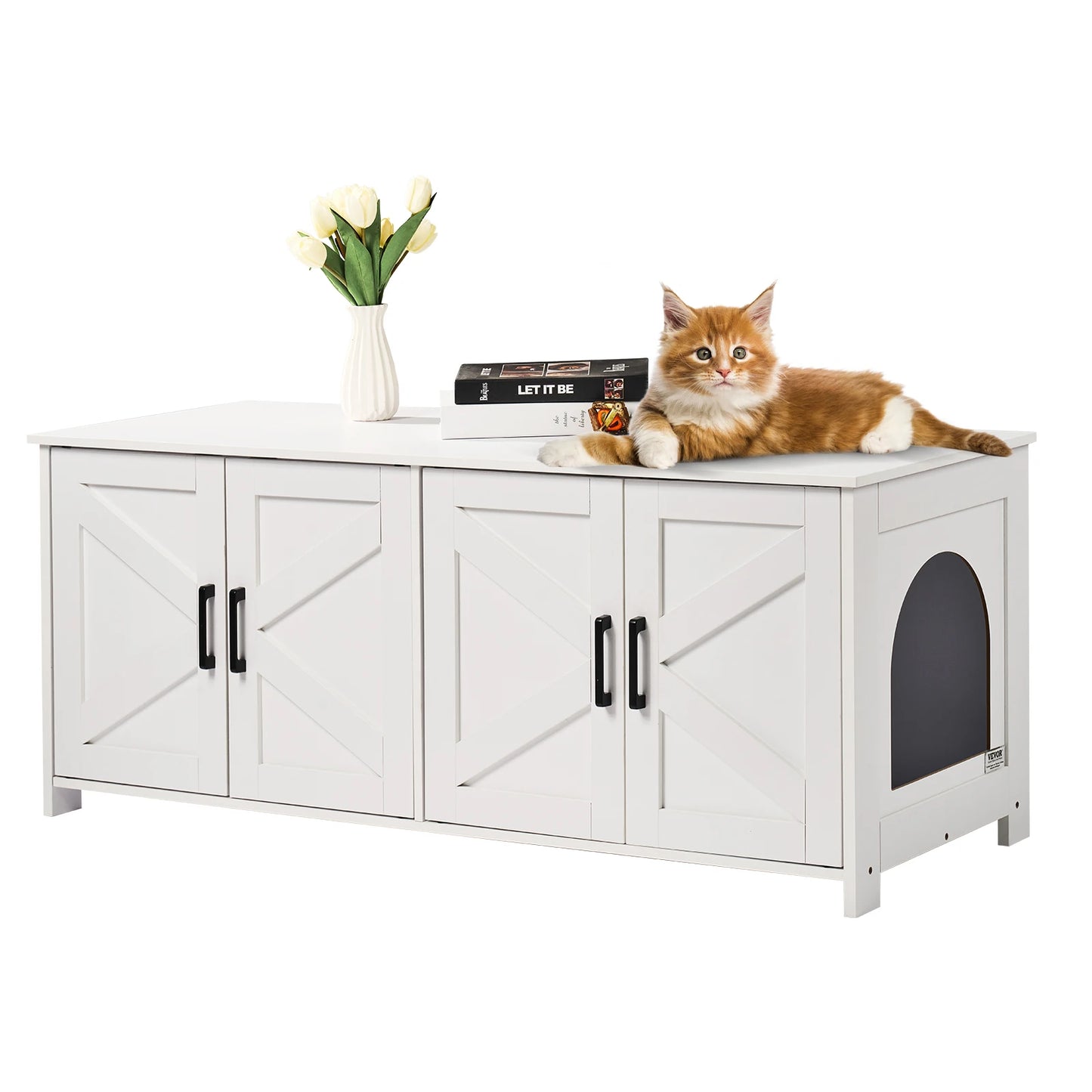 SucceBuy Wooden Cat Litter Box Enclosure For Two Cats