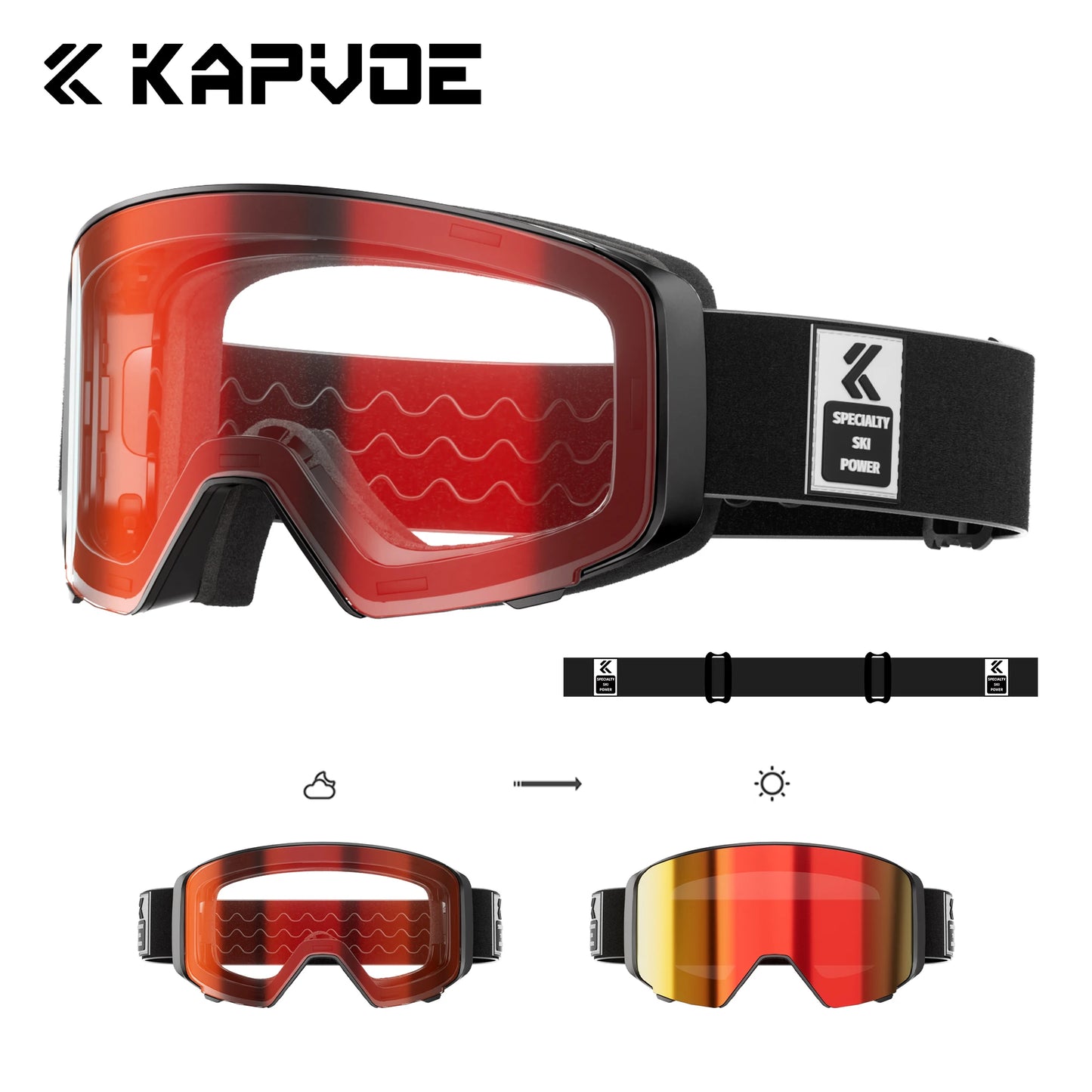 Kapvoe Outdoor Photochromic Ski Goggles UV400 Anti Fog Magnetic