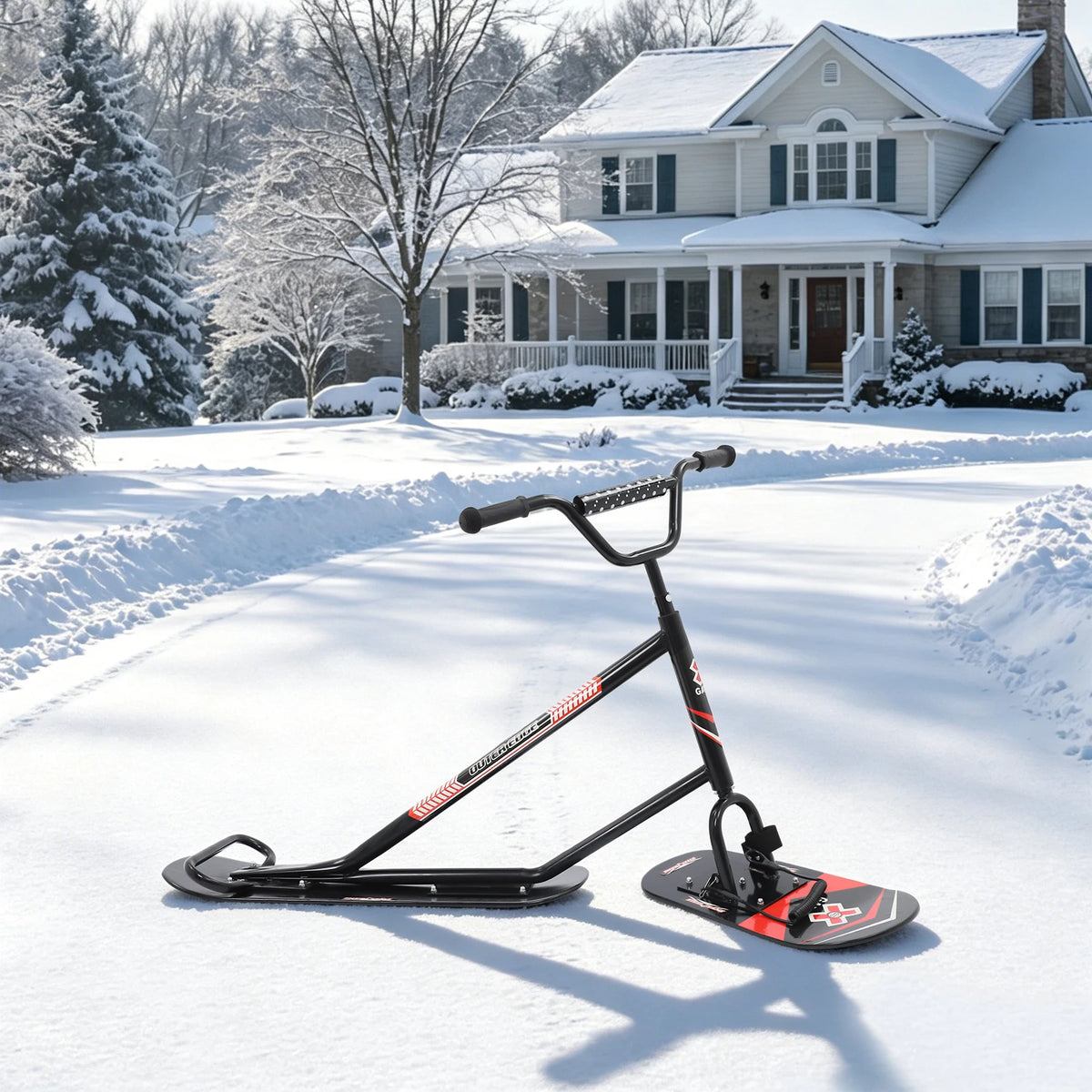 Snow Scooter Skateboard With 360 Degree Steering And Dual Skis
