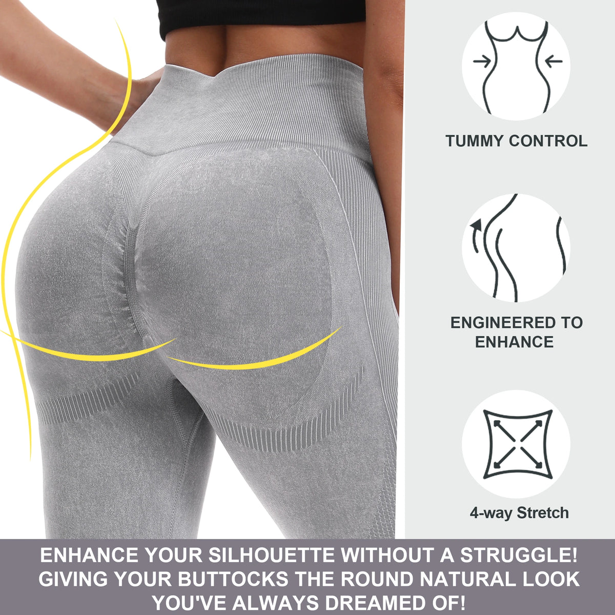 Women's High Waisted Seamless Butt Lifting Yoga Leggings for Fitness and Sports