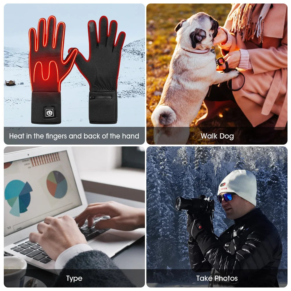 Savior Rechargeable Heated Touchscreen Gloves for Skiing, Riding and Fishing