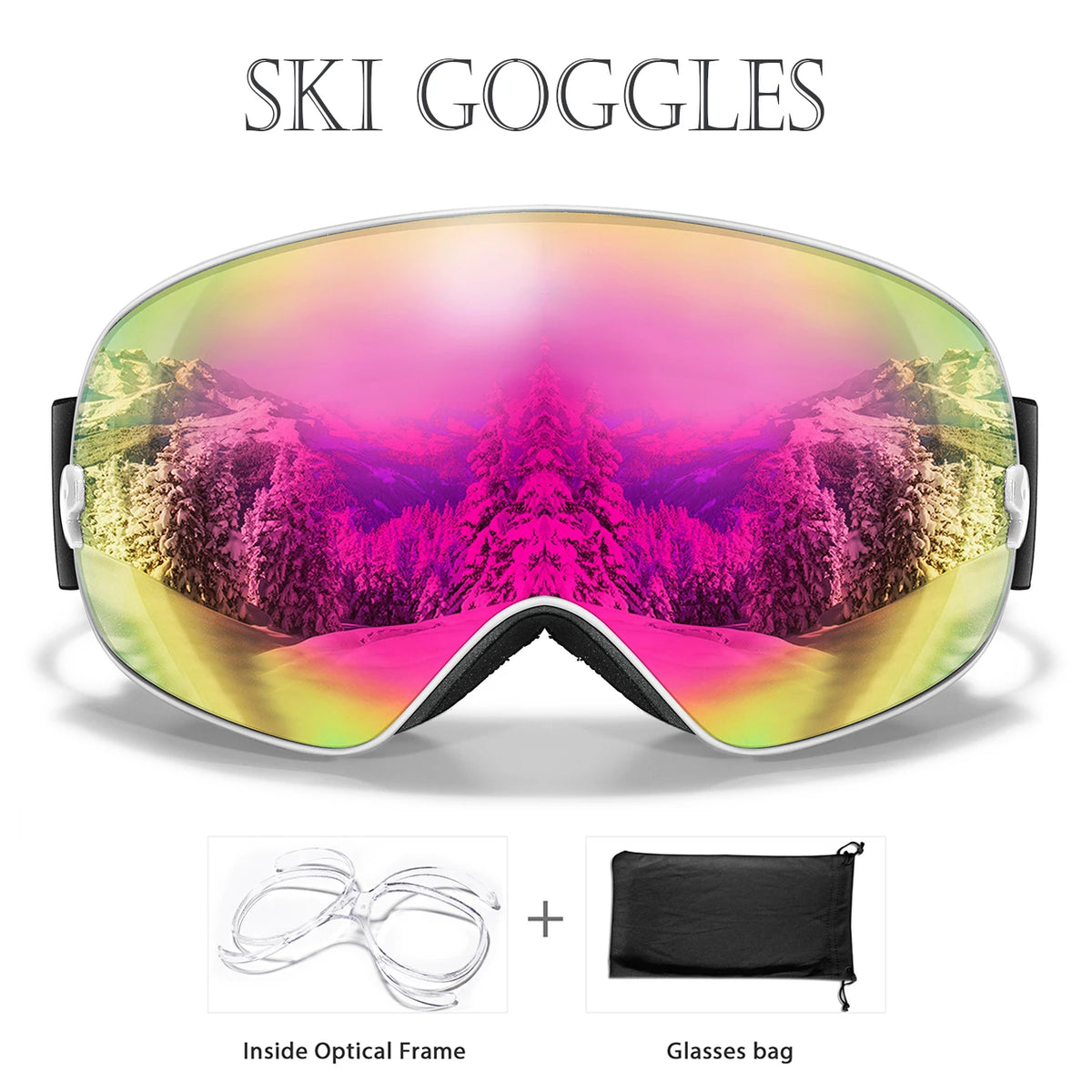 UV400 Anti Fog Snowboard Ski Goggles With Optical Frame