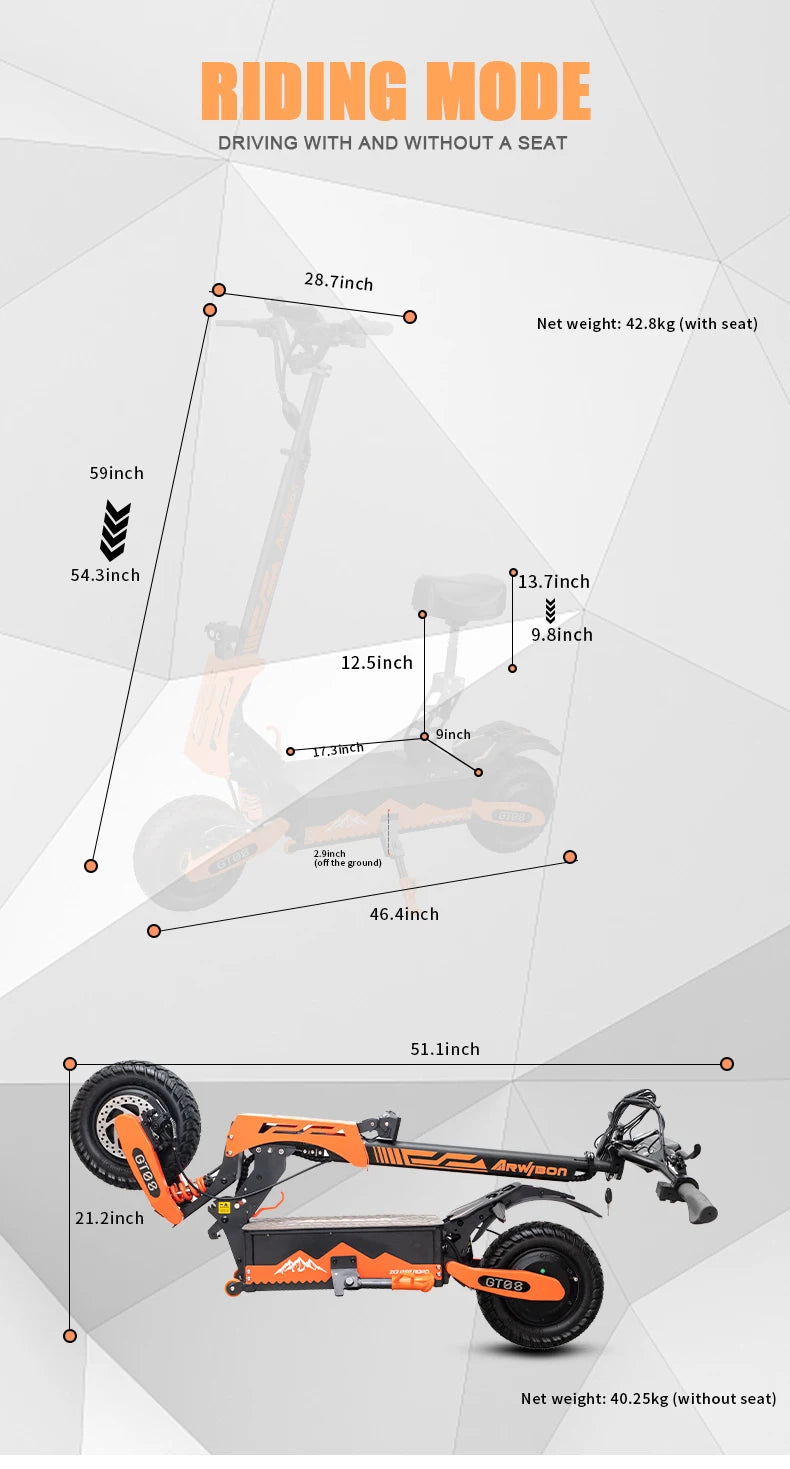 Arwibon GT08 Electric Scooter, 5600W Motor, Folding, 46 MPH
