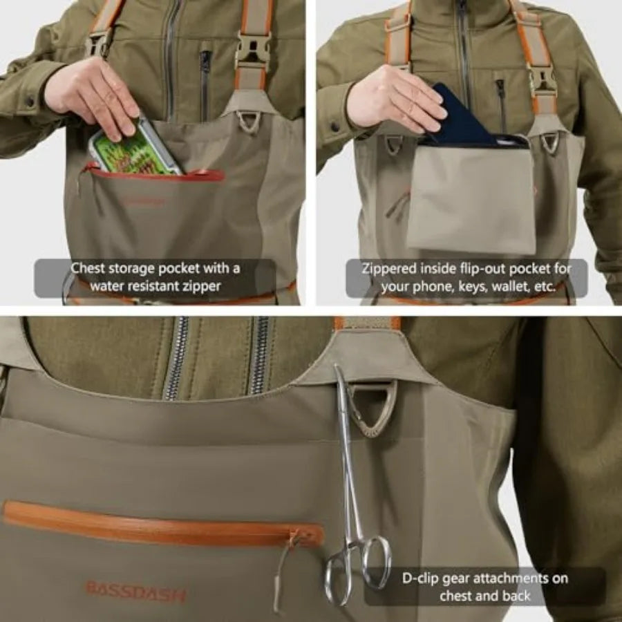 Men's Waterproof Breathable Stocking Foot Chest Waders for Fly Fishing
