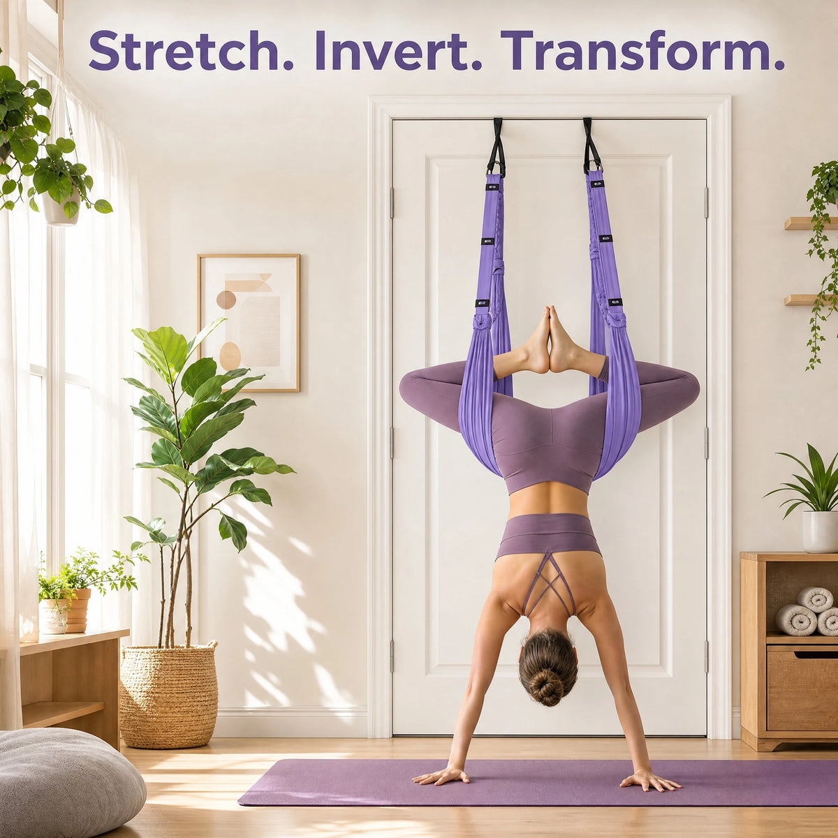 Door Mounted Aerial Yoga Strap for Home Fitness and Stretching