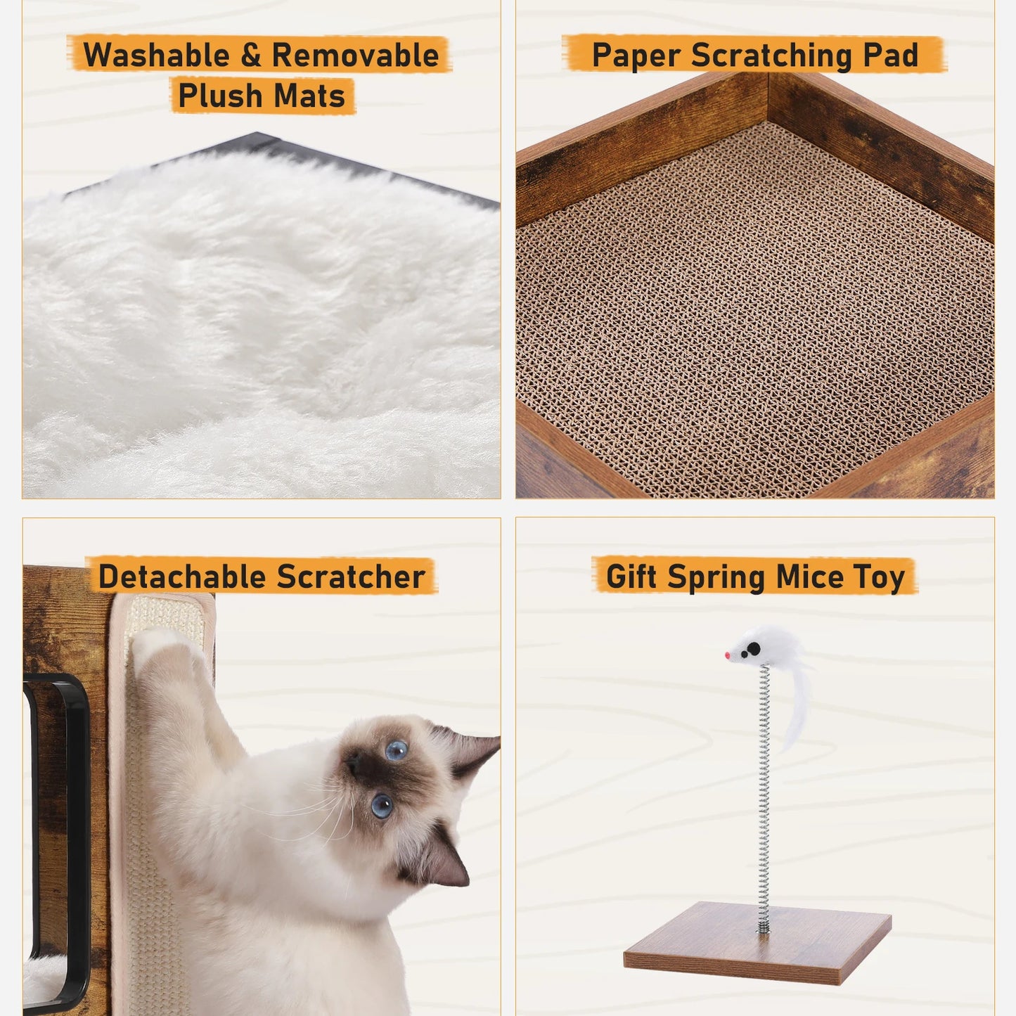 PAWZ Road Wood Cat Condo House With Scratching Pad Mats