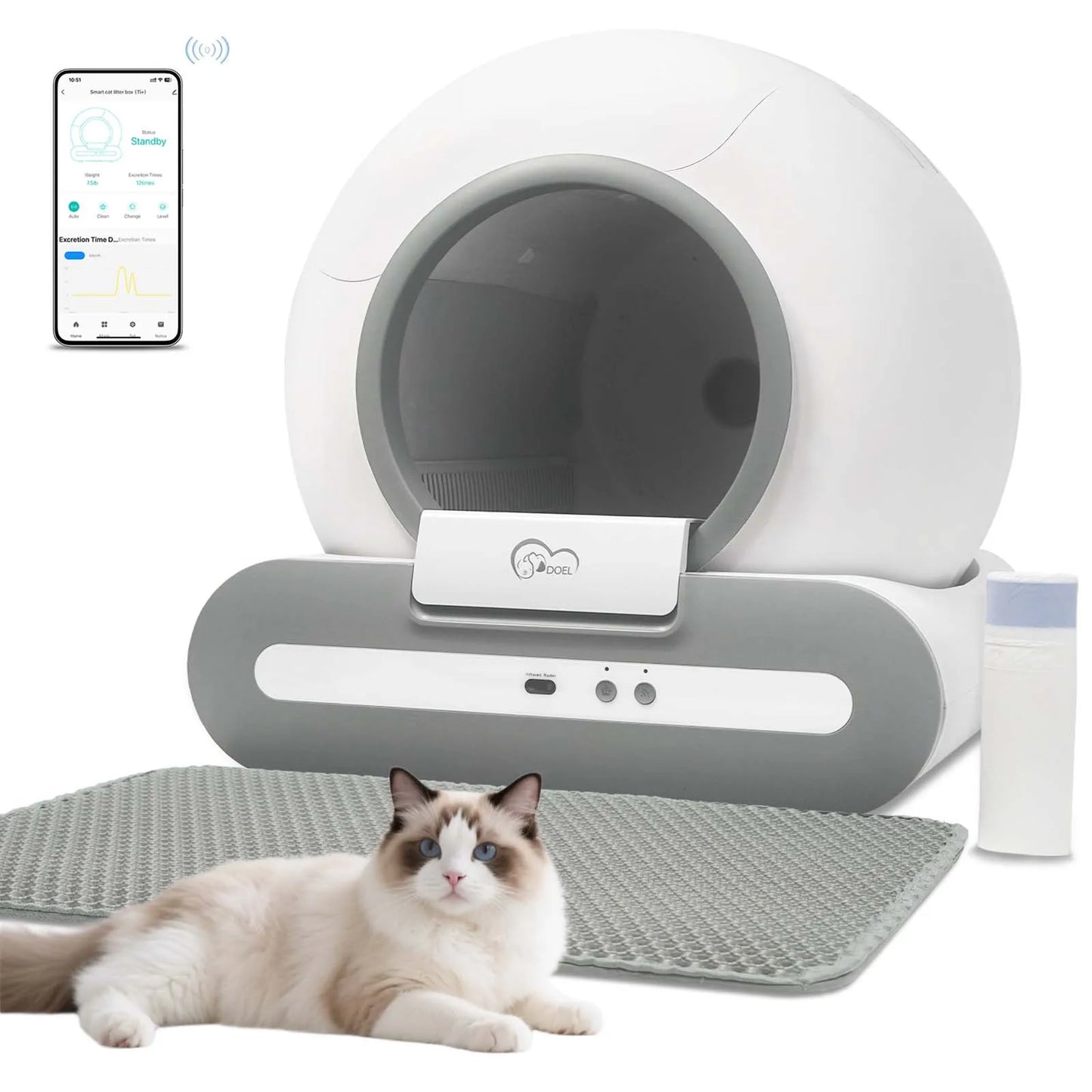 DOEL Self-Cleaning Cat Litter Box App Control and WiFi