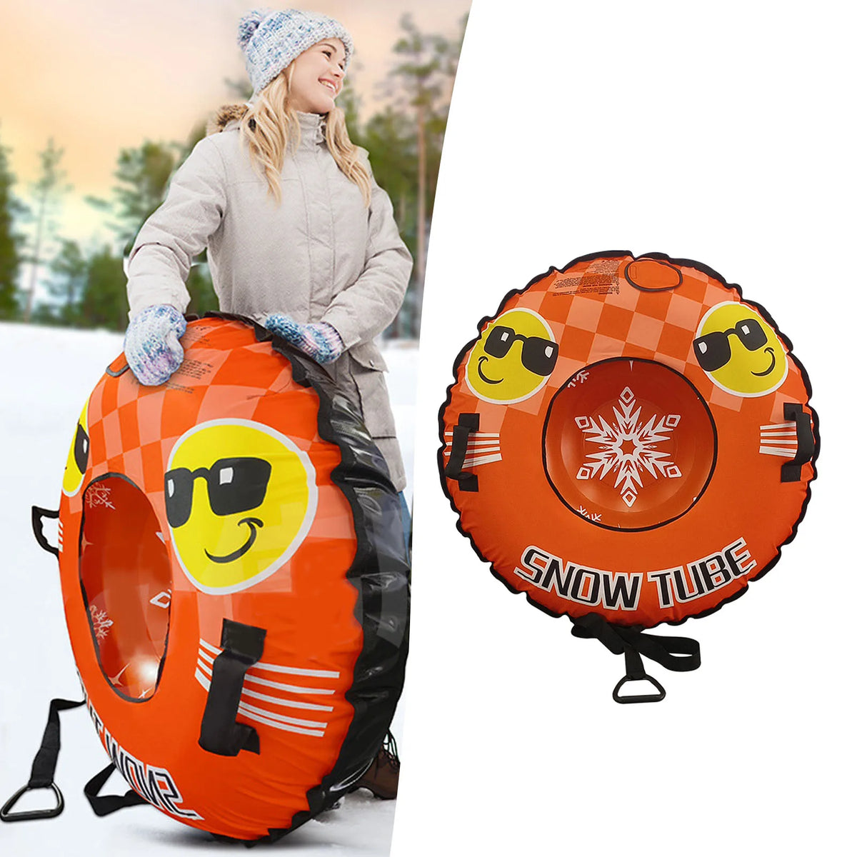 Inflatable PVC Snow Tube Sled With Handles And Towable Strap