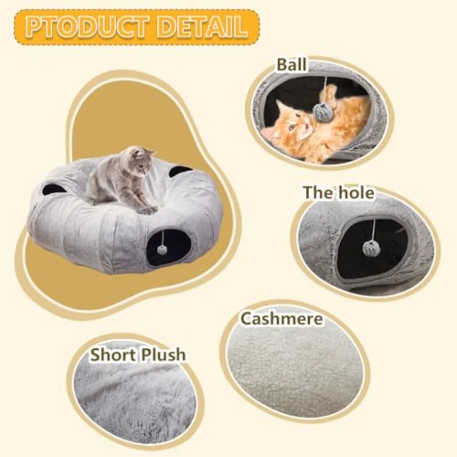 Cat Donut Tunnel Bed For Indoor Cats With Washable Cushion