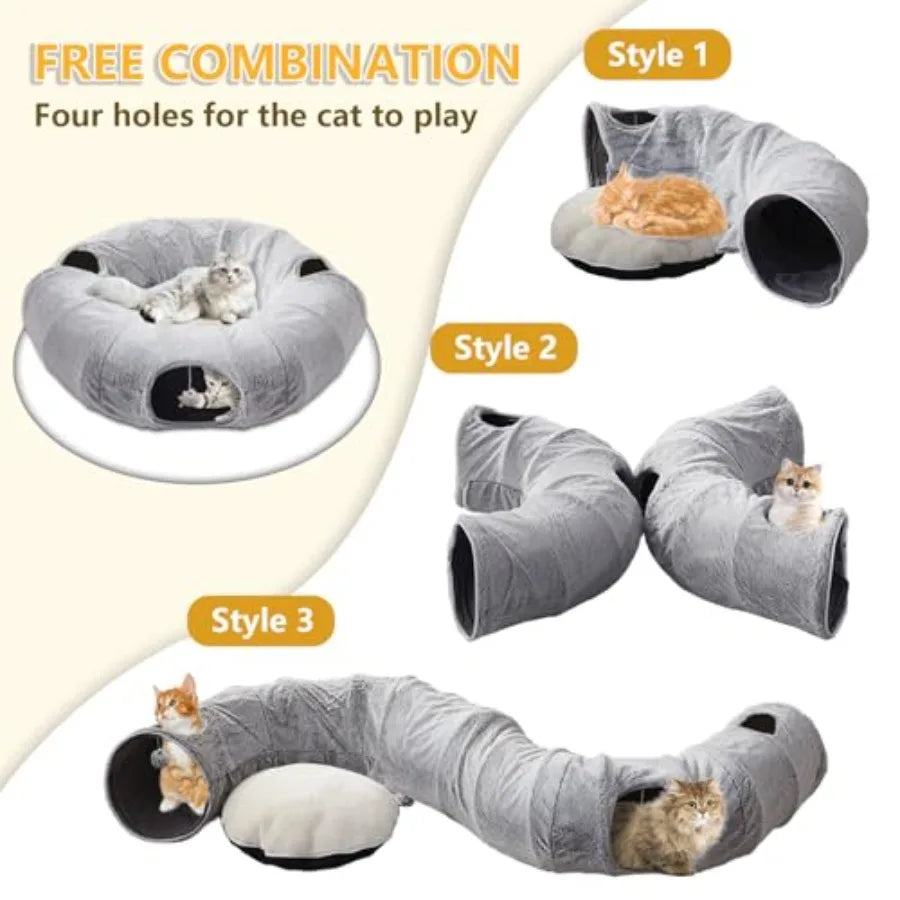 Cat Donut Tunnel Bed For Indoor Cats With Washable Cushion