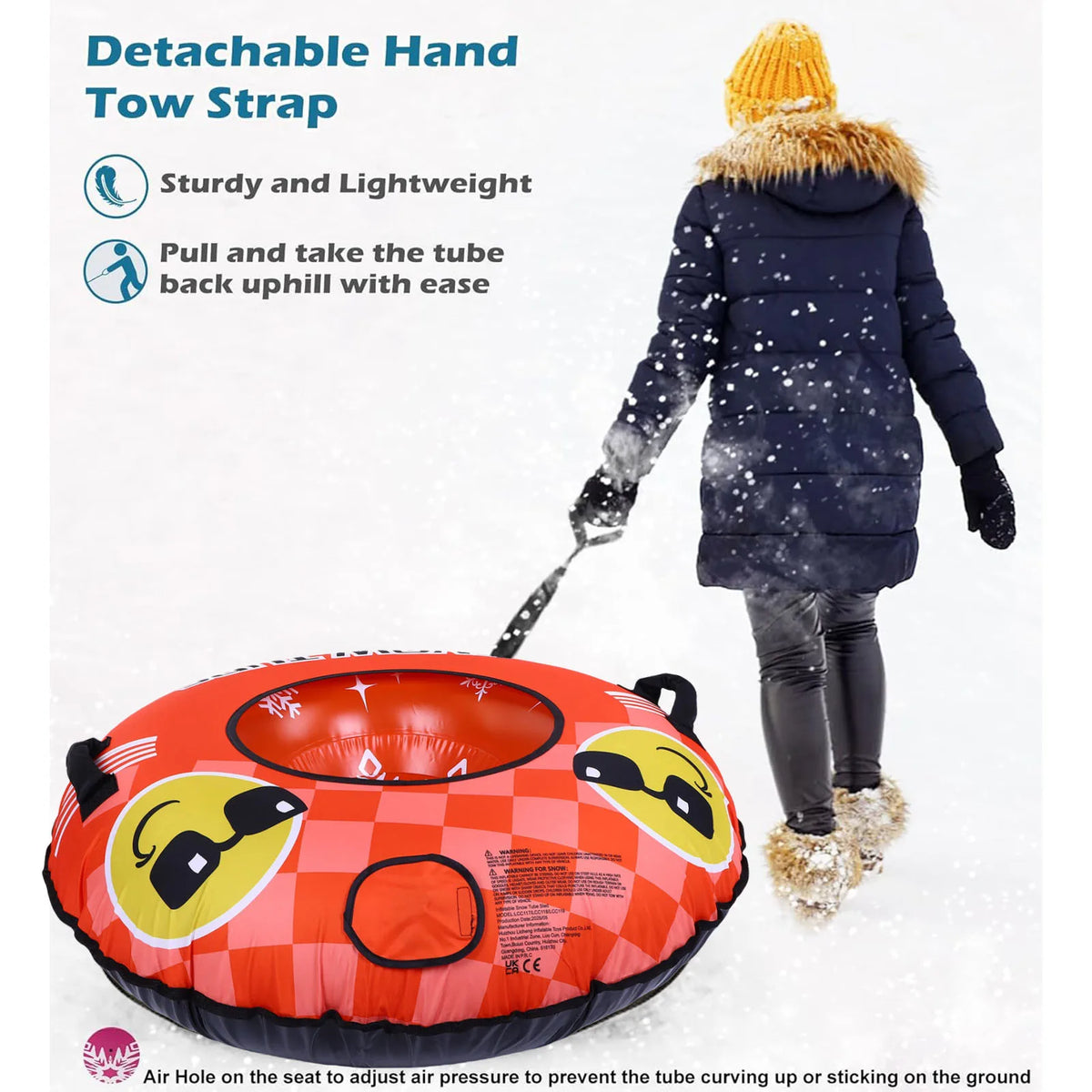 Inflatable PVC Snow Tube Sled With Handles And Towable Strap