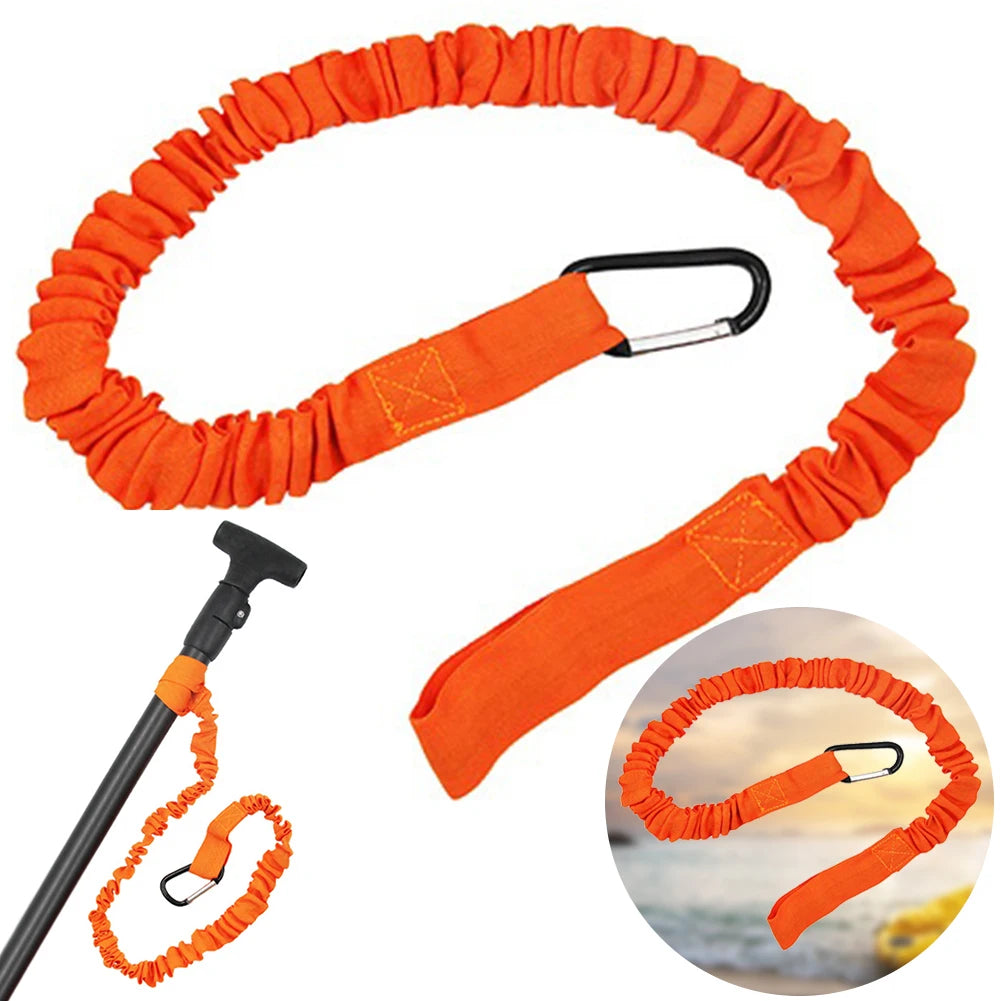 Elastic Kayak Paddle Leash With Safety Hook And Coiled Lanyard