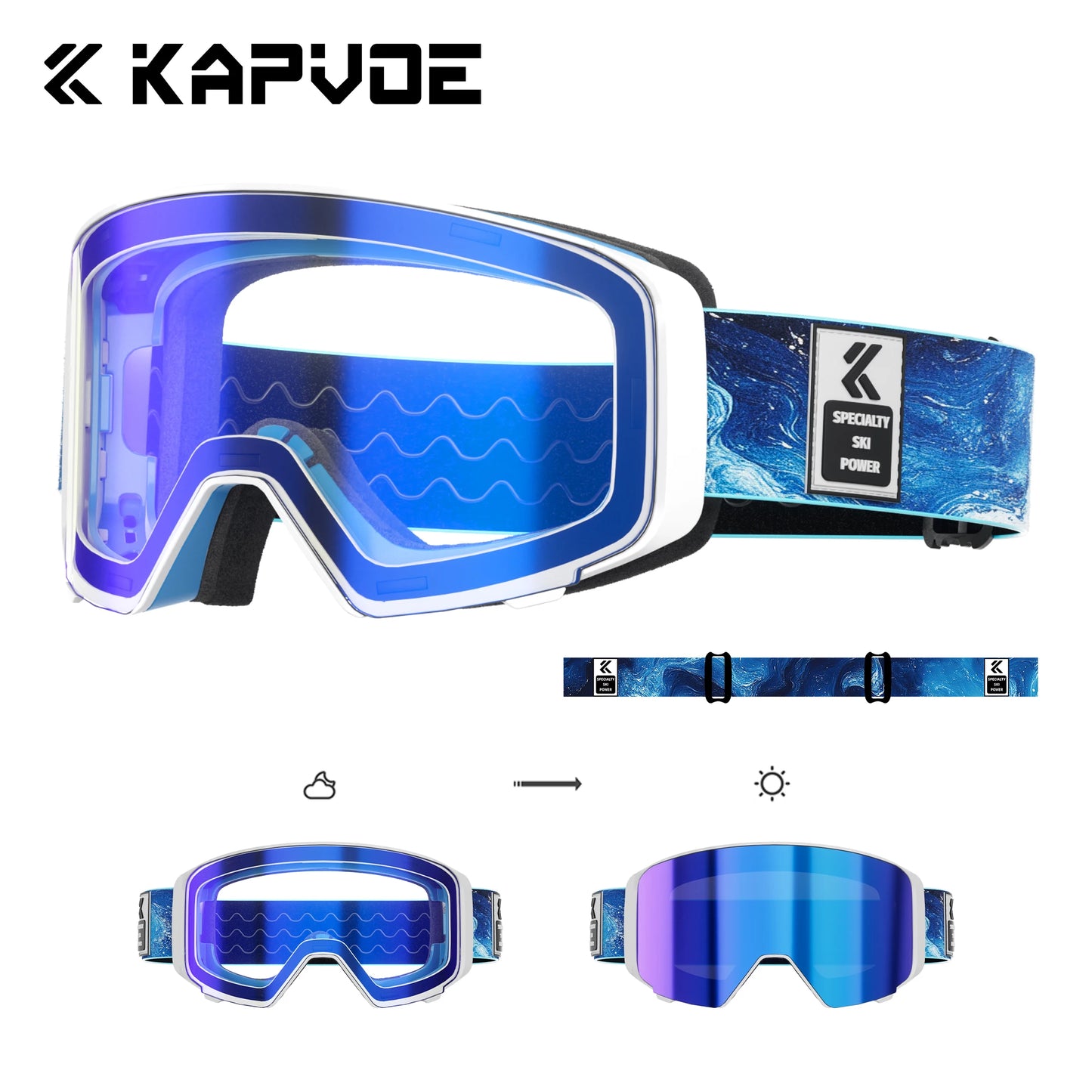 Kapvoe Outdoor Photochromic Ski Goggles UV400 Anti Fog Magnetic
